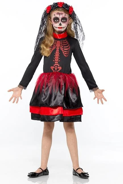 Karnival Red Skeleton Girl Costume