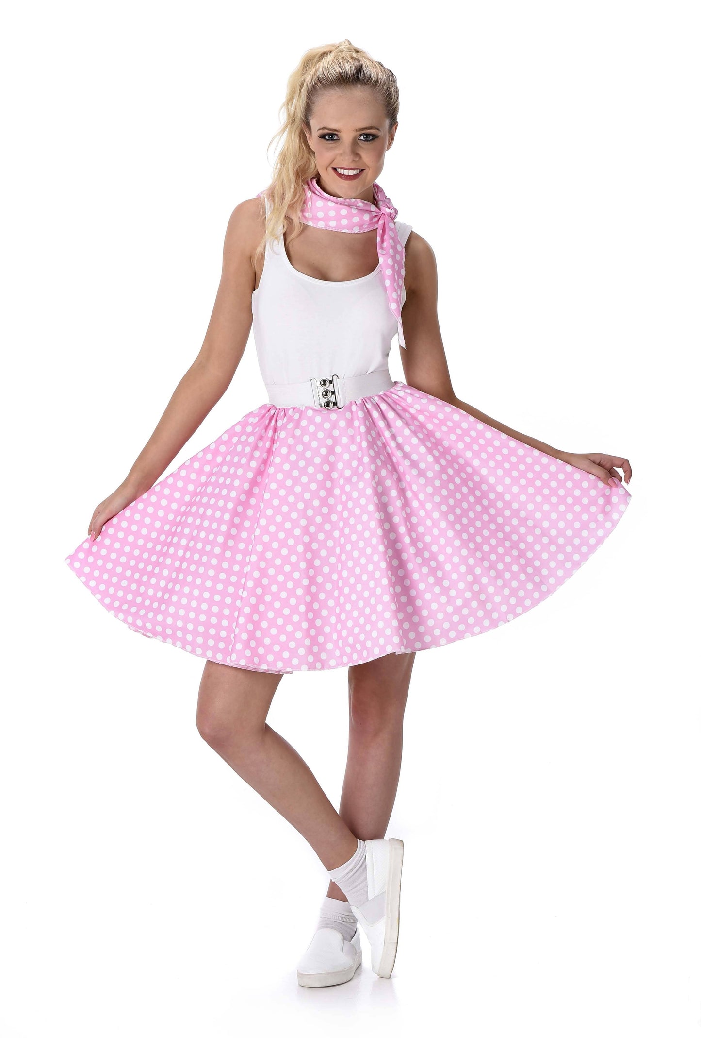 Karnival Light Pink Polka Dot Skirt and Necktie