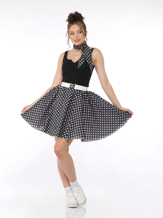 Karnival Black Polka Dot Skirt and Necktie