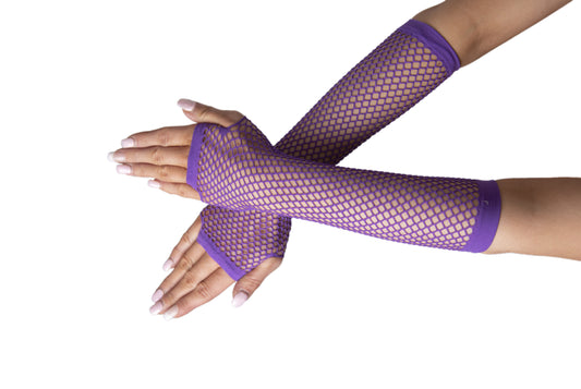 Long Fishnet Gloves - Dark Purple