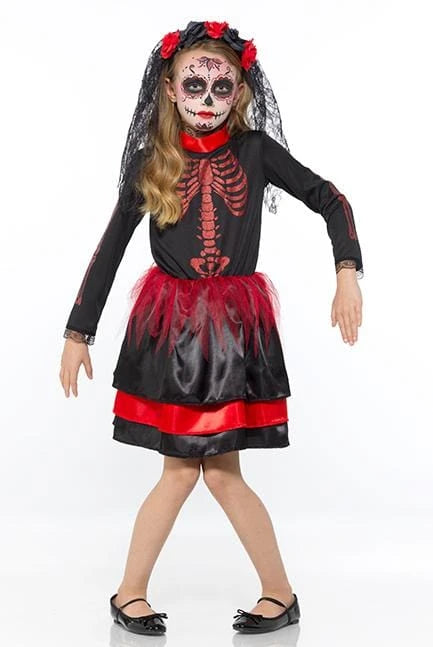 Karnival Red Skeleton Girl Costume
